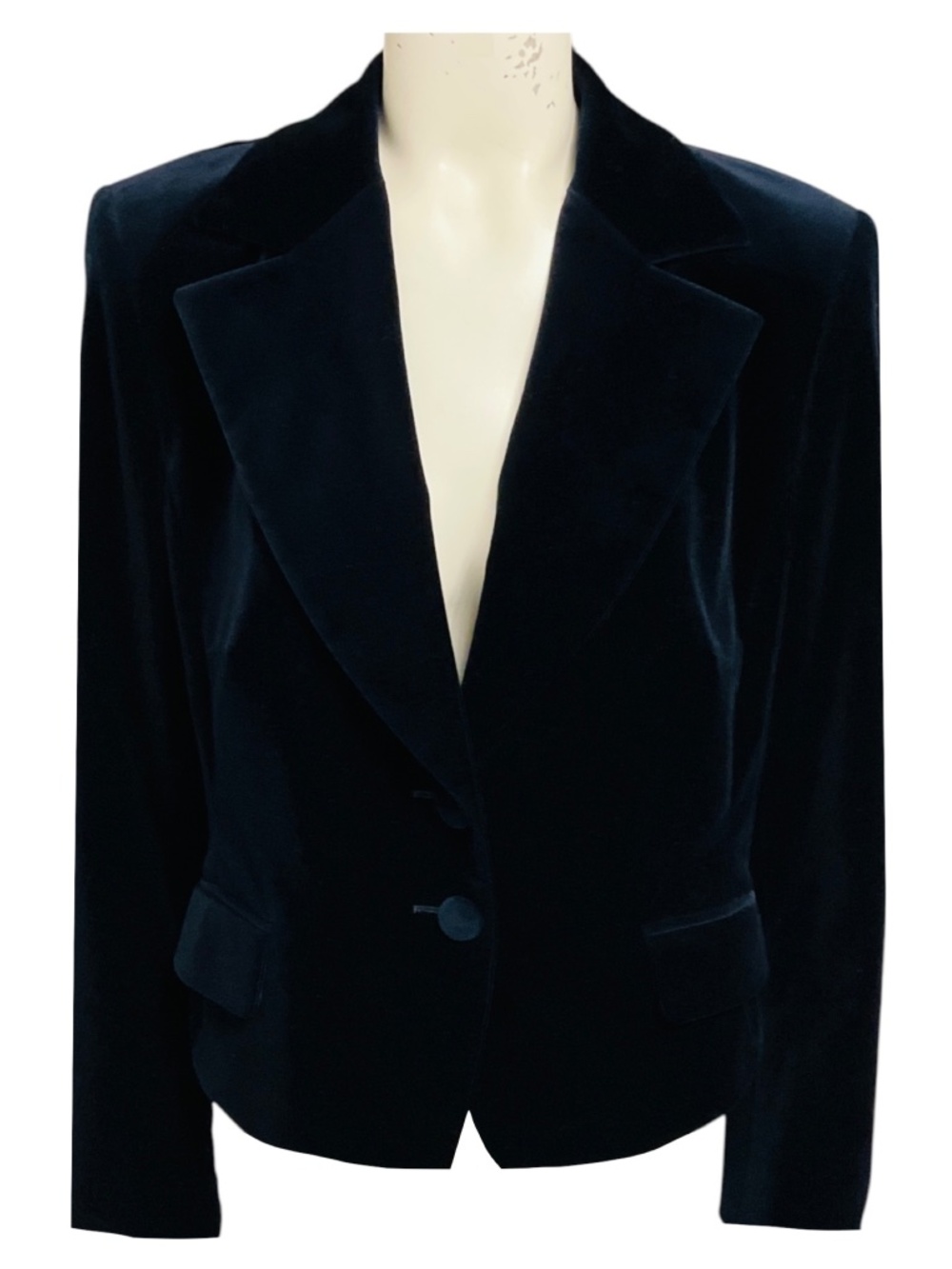 ESCADA NAVY BLUE TWO BUTTON VELVET BLAZER WITH BOW DETAIL